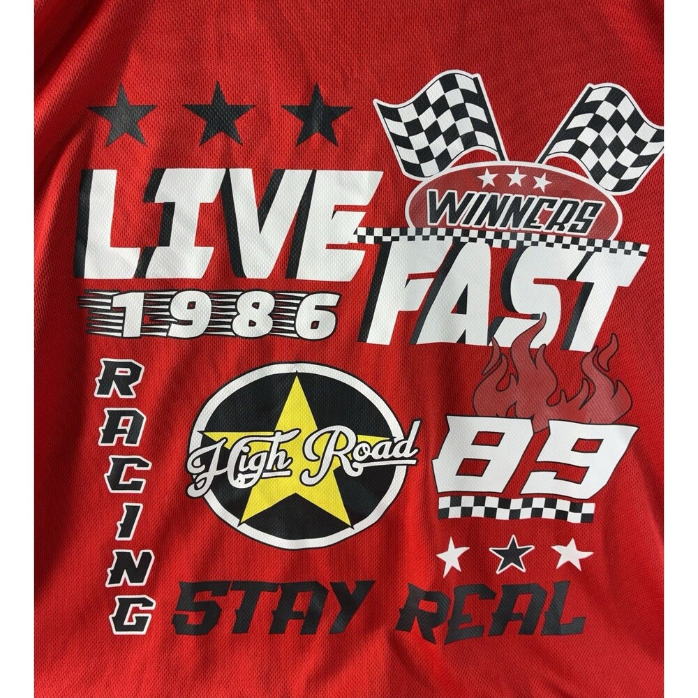 Orange Kiss Stay Real Live Fast 1986 Red Racing Baseball Jersey Men's Medium - Picture 8 of 9